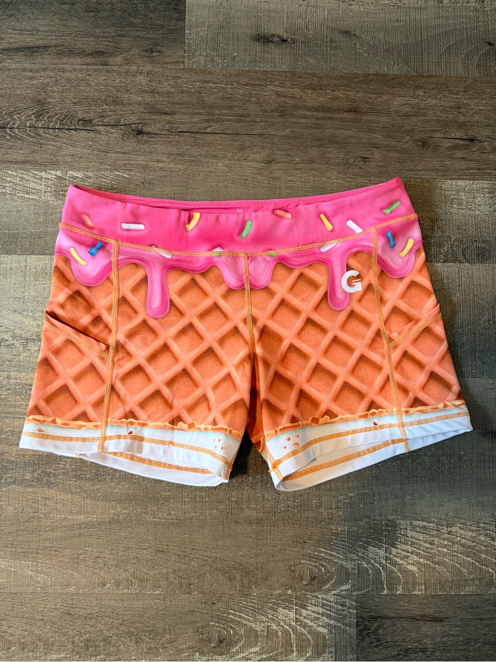 Women’s GRRL Athletic Shorts - Ice Cream Waffle Print. Side pockets.